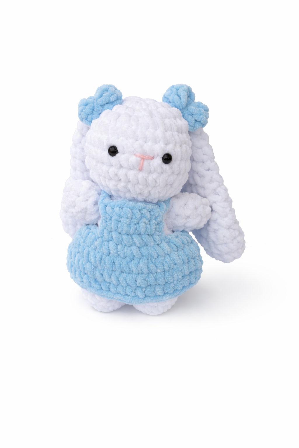 Virkad Kanin i Blå Klänning (21 cm lång)